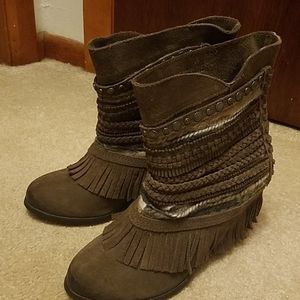 Grey suede leather booties